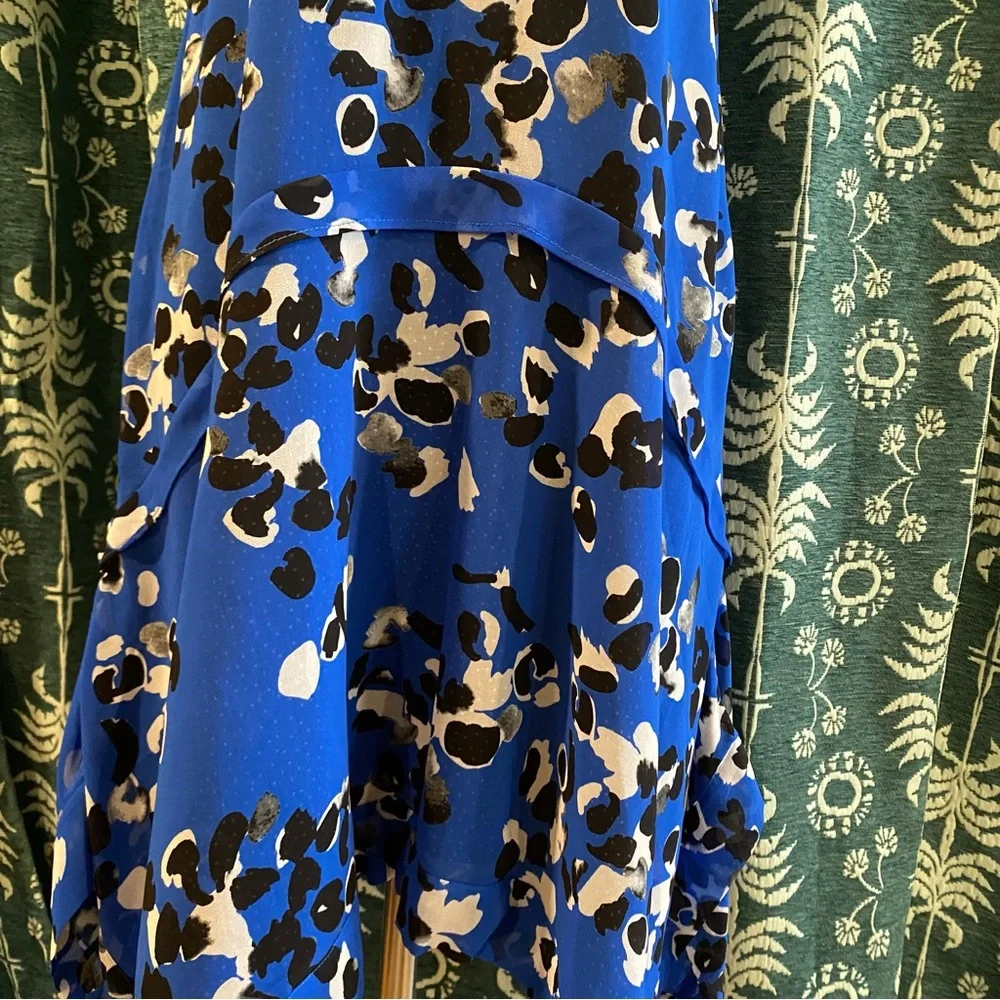 Cabi #5576 Untamed Electric Blue Mixed Floral Print Sleeveless Polka Dot Dress M